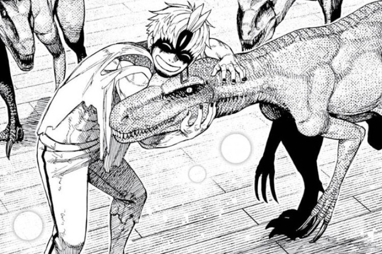 Mangá Dandadan Capítulo 241 PT BR, Dinossauros transformados em brinquedos da Jiji