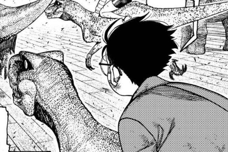 Dandadan CH. 242 PT BR, Montando em um dinossauro com a orientação de Jiji